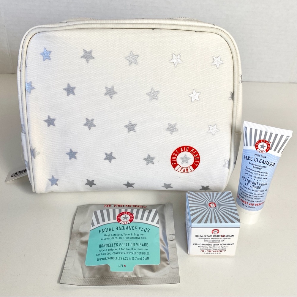 First Aid Beauty Set Cleanser, Repair Cream, Pads